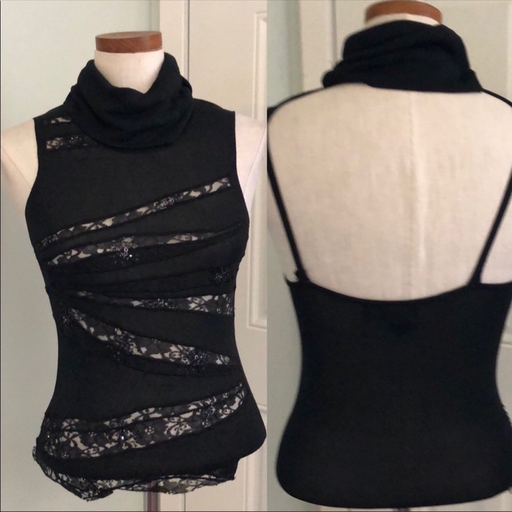 CUTOUT BACKLESS SEQUIN LACE SLEEVELESS TOP